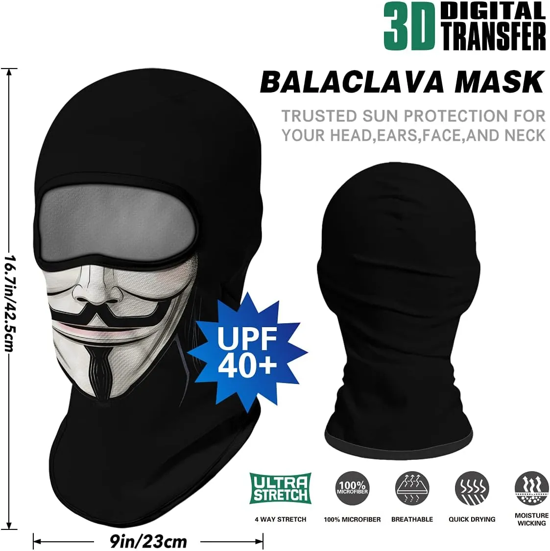 Skull Full ski Mask, 3D Balaclava, UV Sun Protection,Motorcycle/Ski/Scarf/Cycling/Fishing for Men