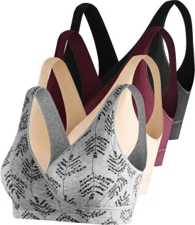SUIEK 4 Pack Nursing Sleep Bra Maternity Bralette Breastfeeding Comfort Cotton Bras