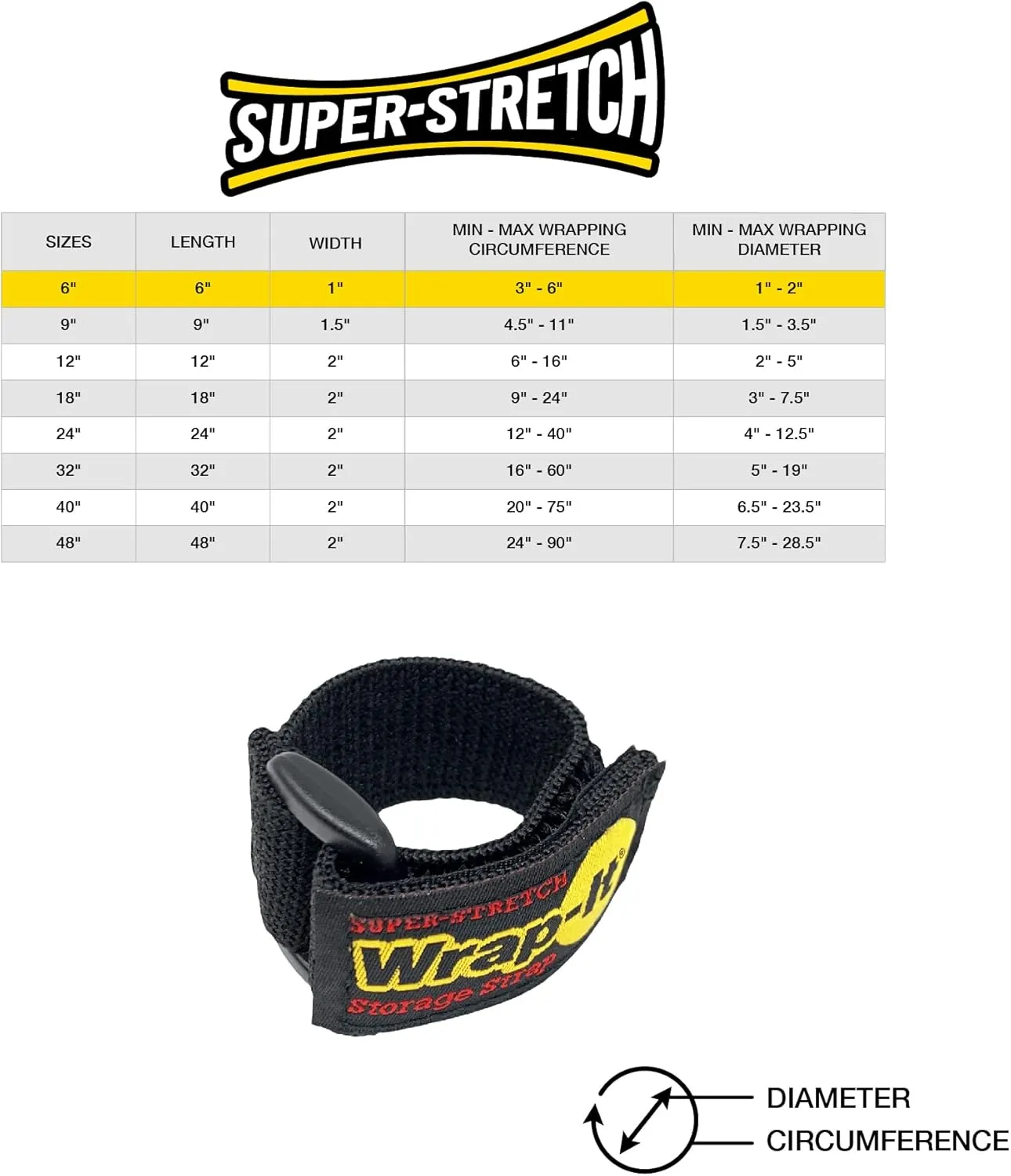Super-Stretch Wrap-It Storage Straps, 6" (12 Pack) - Elastic Hook and Loop Cinch Straps - Extension Cord Organizer, Hose Strap, Cable Straps, Tool Strap, Cord Wrap, Cord Keeper and Cable Storage