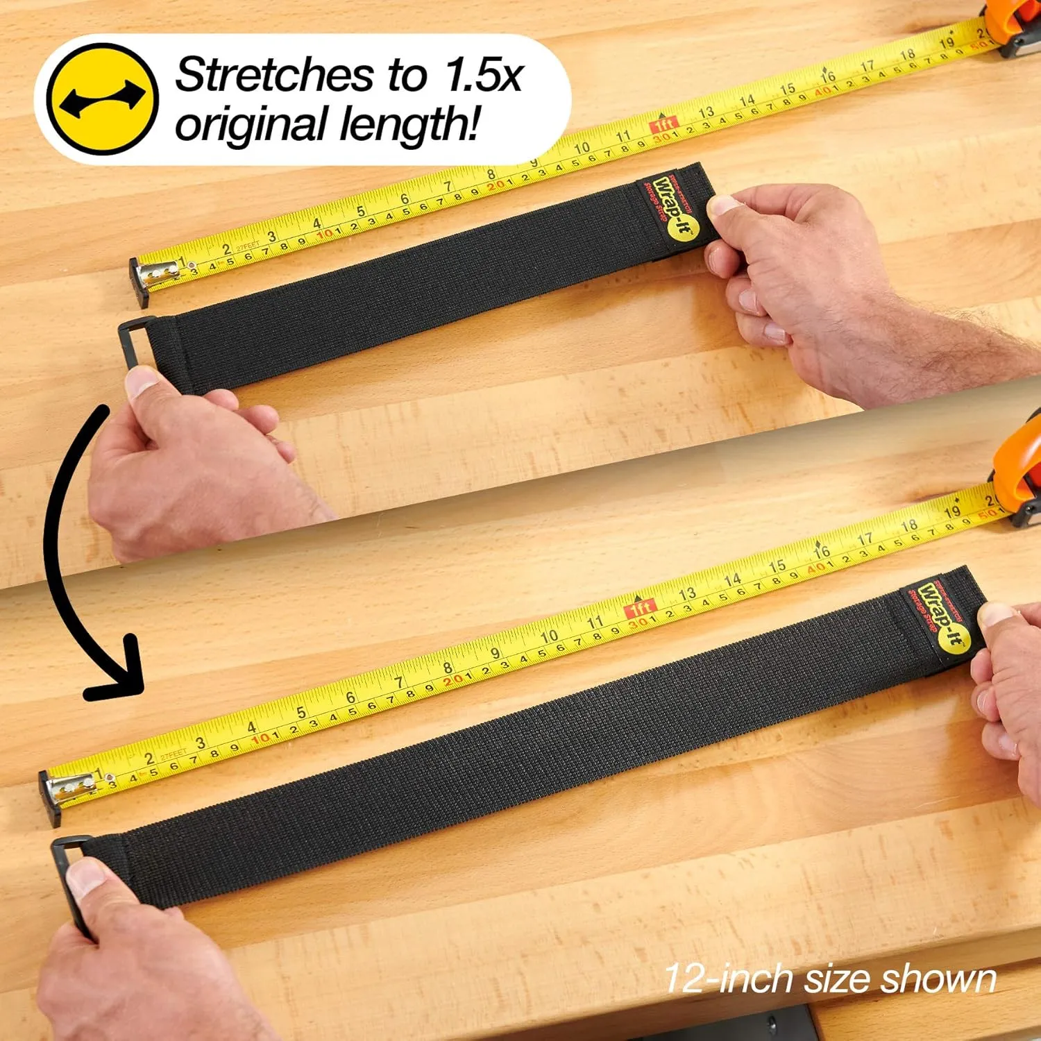 Super-Stretch Wrap-It Storage Straps, 6" (12 Pack) - Elastic Hook and Loop Cinch Straps - Extension Cord Organizer, Hose Strap, Cable Straps, Tool Strap, Cord Wrap, Cord Keeper and Cable Storage