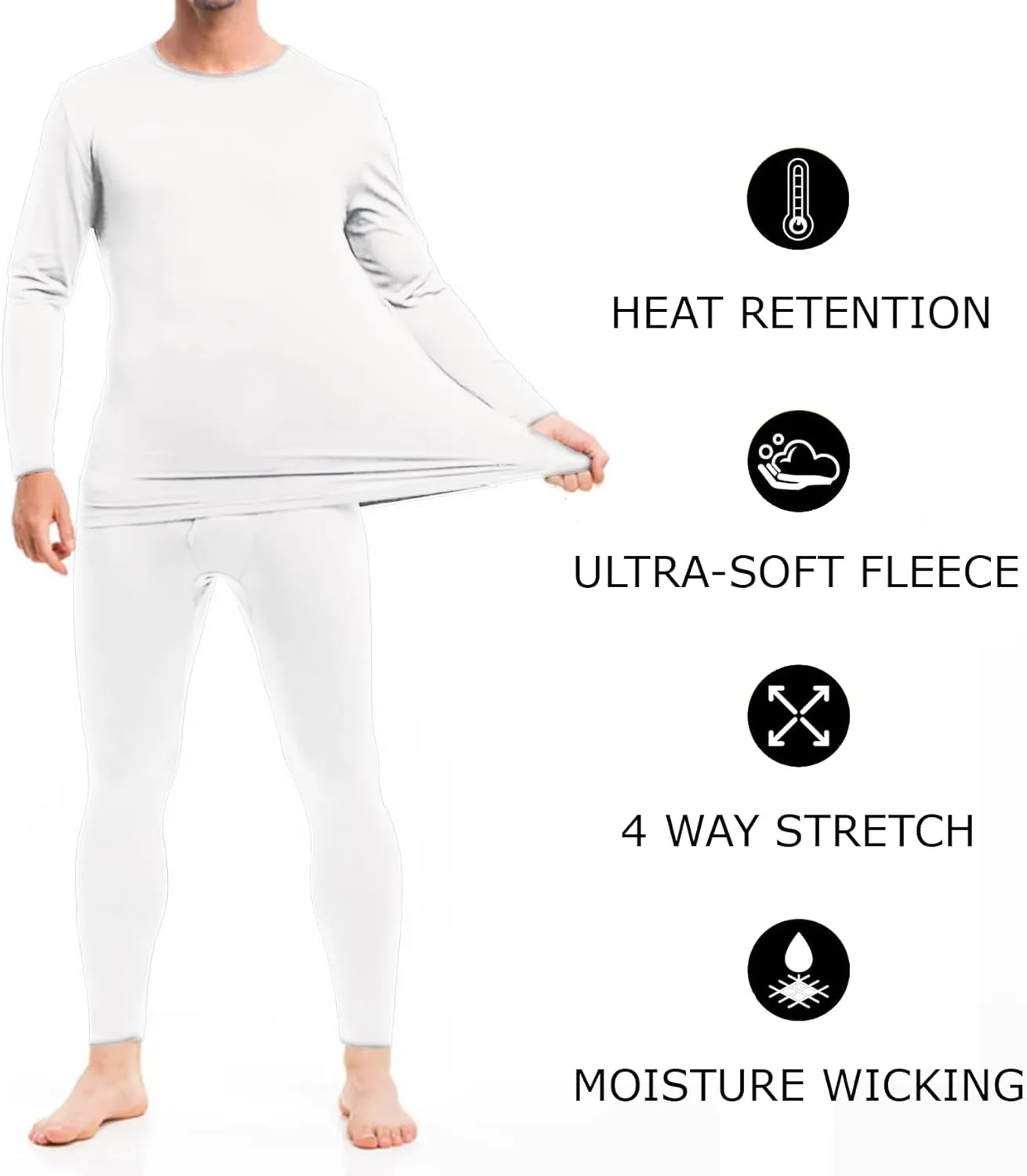 Therma Pro Mens Fleece Lined Thermal Top & Bottom Underwear Set, Long Johns Base Layer Ultra-Soft