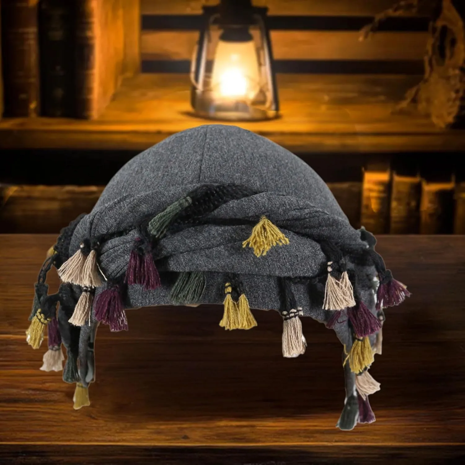 Turban Head Wraps for Men Skull Cap Halo Turban Pre-Tied Tassels Men Satin Lined Turban Hat with Fringe Twisted Tail