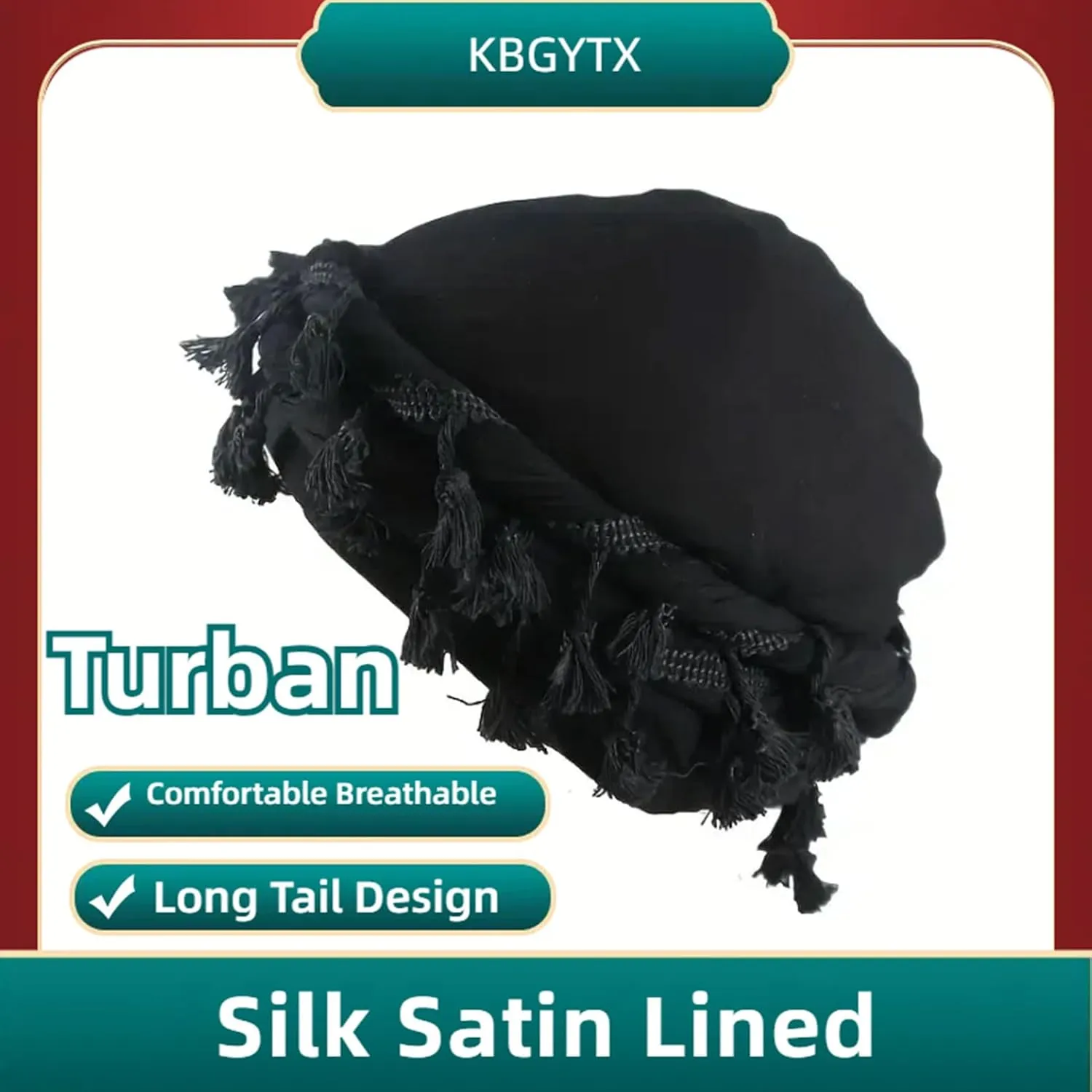 Turban Head Wraps for Men Skull Cap Halo Turban Pre-Tied Tassels Men Satin Lined Turban Hat with Fringe Twisted Tail