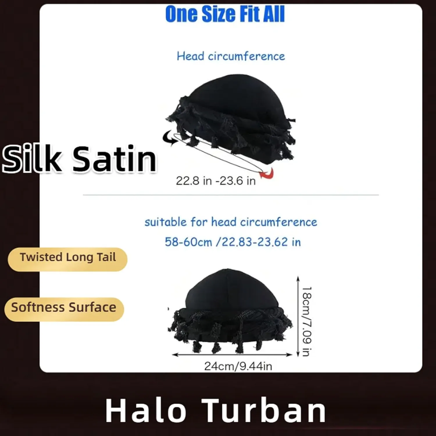 Turban Head Wraps for Men Skull Cap Halo Turban Pre-Tied Tassels Men Satin Lined Turban Hat with Fringe Twisted Tail
