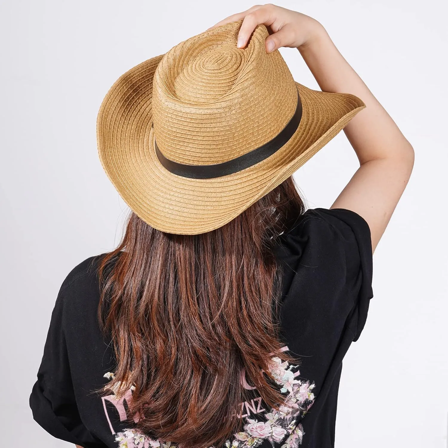 Unisex Straw Cowboy Hats for Women and Men Western Beach Cowboy Sun Hat Wide Brim Cap for Beach, Halloween, Partie