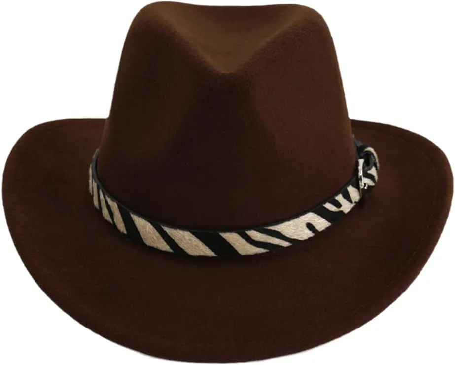 Vintage Women's Wide Brim Warm Wool Felt Hat Tweed Bowler Hat Cowboy Hat Unisex Panama Jazz Hat Sombrero coffee 56to58cm