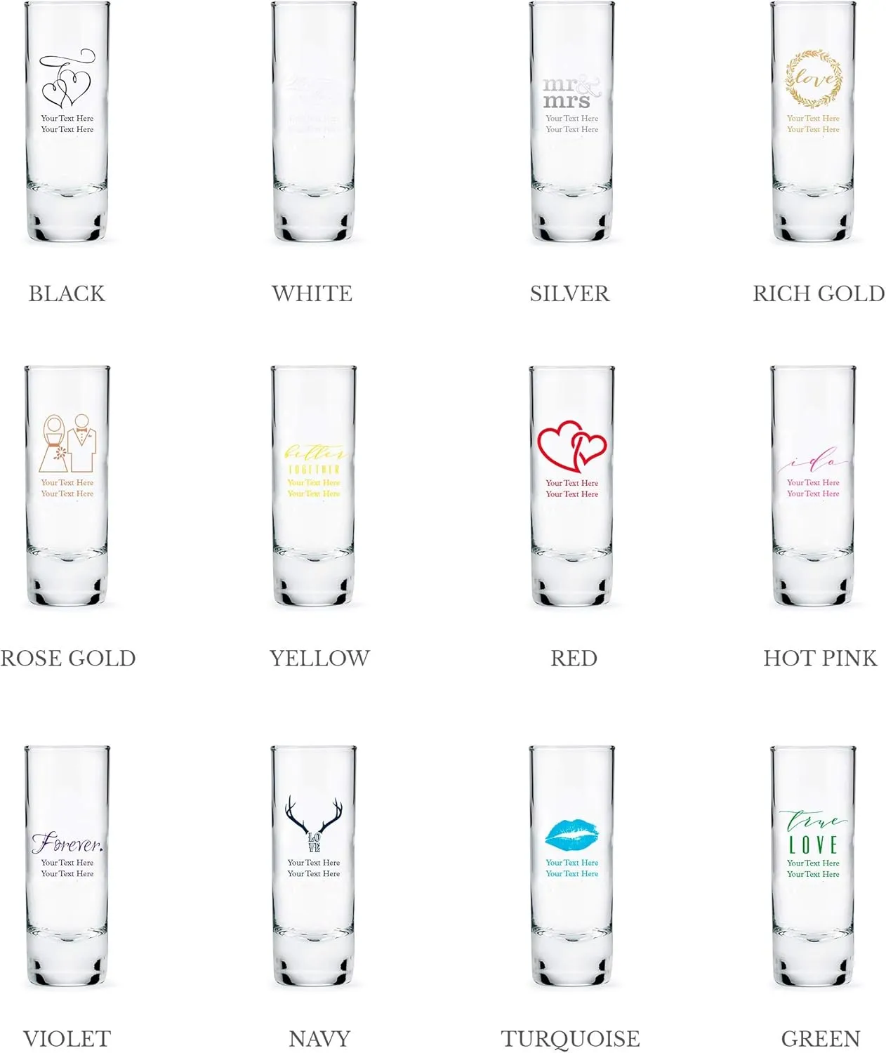 WEDDINGSTAR Personalized 2.5oz Tall Shot Glass Customizable Full Color Print - 108 pack