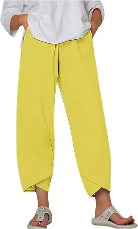 Women Cotton Linen Pants Ladies Trousers High Waist Loose Yoga Pants Vintage Solid Color Palazzo Pants