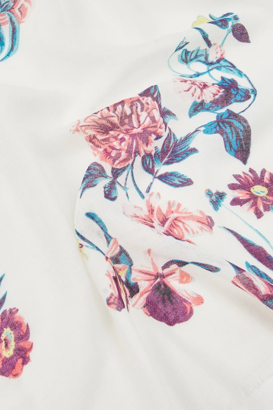 Women White Floral Printed Scarf