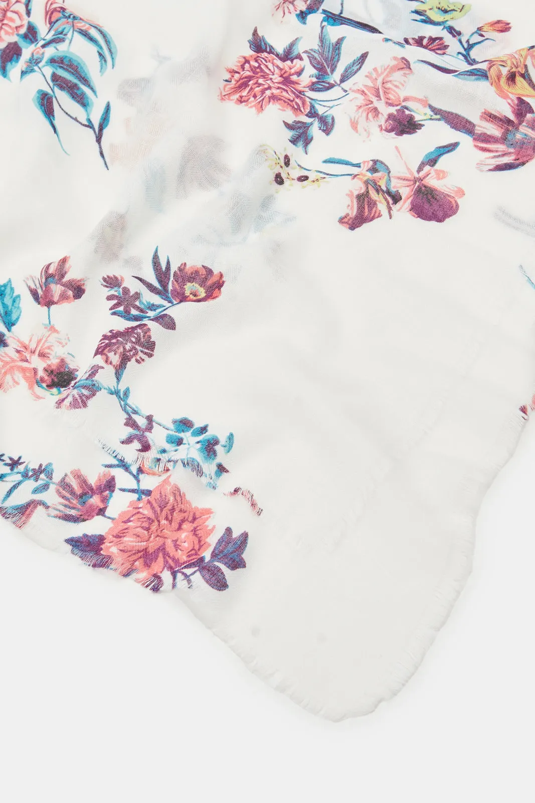 Women White Floral Printed Scarf