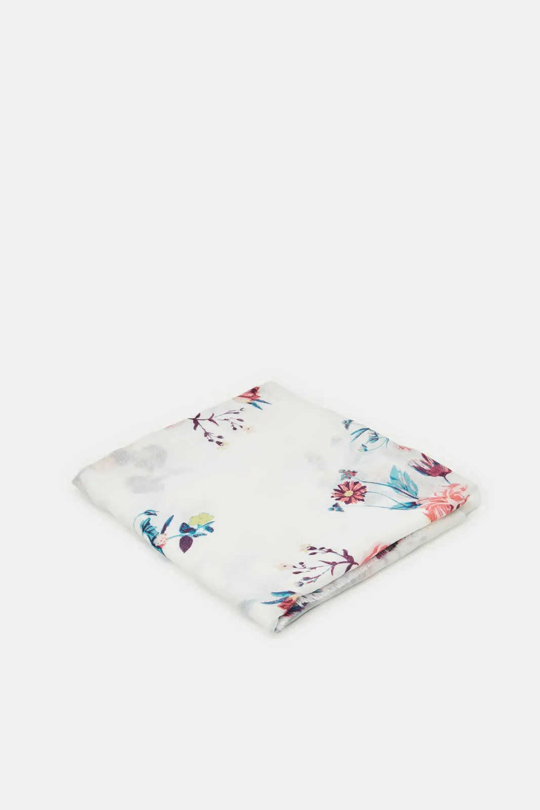 Women White Floral Printed Scarf