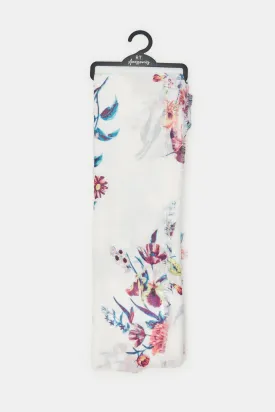 Women White Floral Printed Scarf