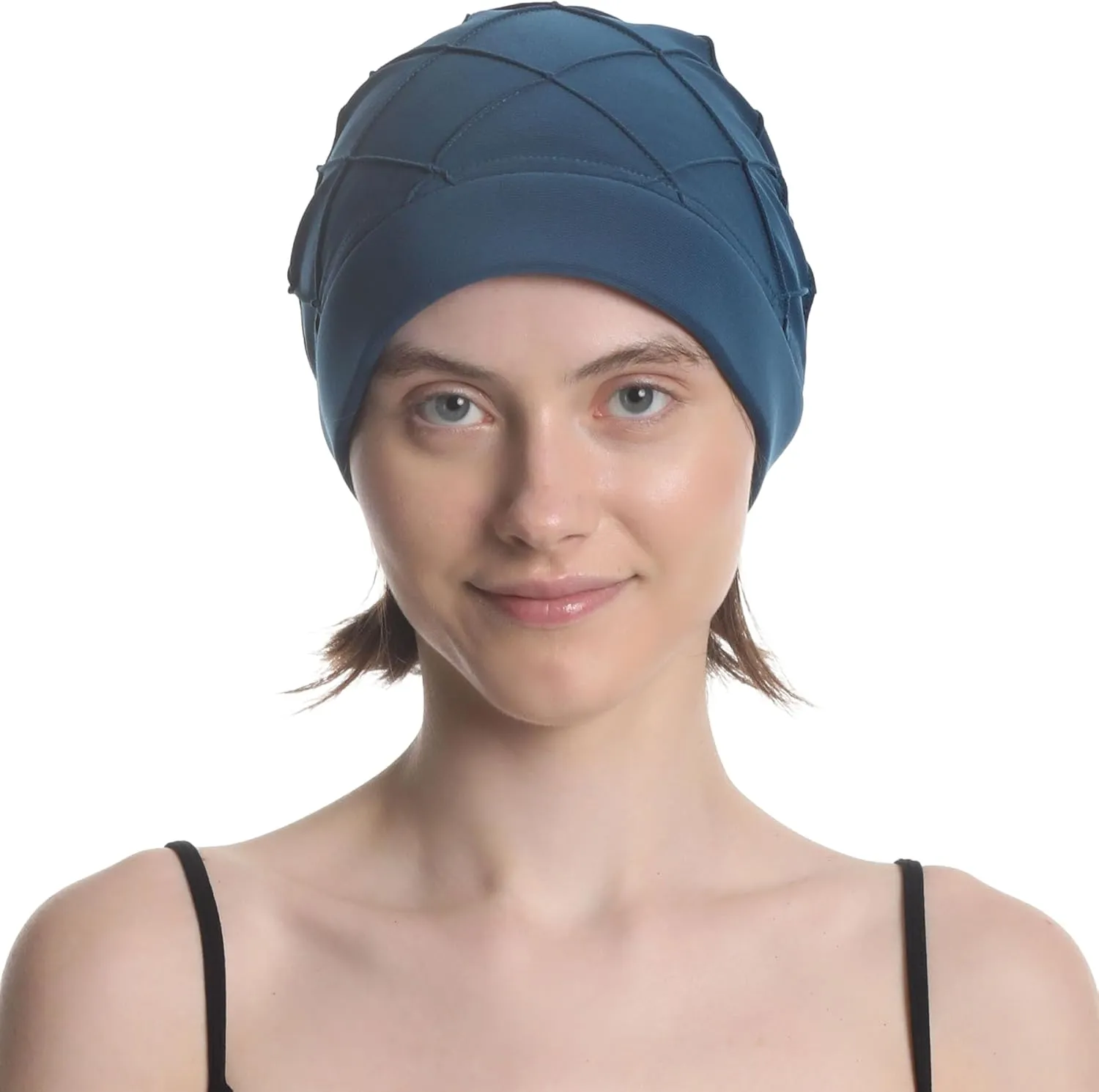 Women's Check-Pattern Practical Hat for Chemo, Hair Loss, Alopecia, with Pretty Chiffon Flower Detail