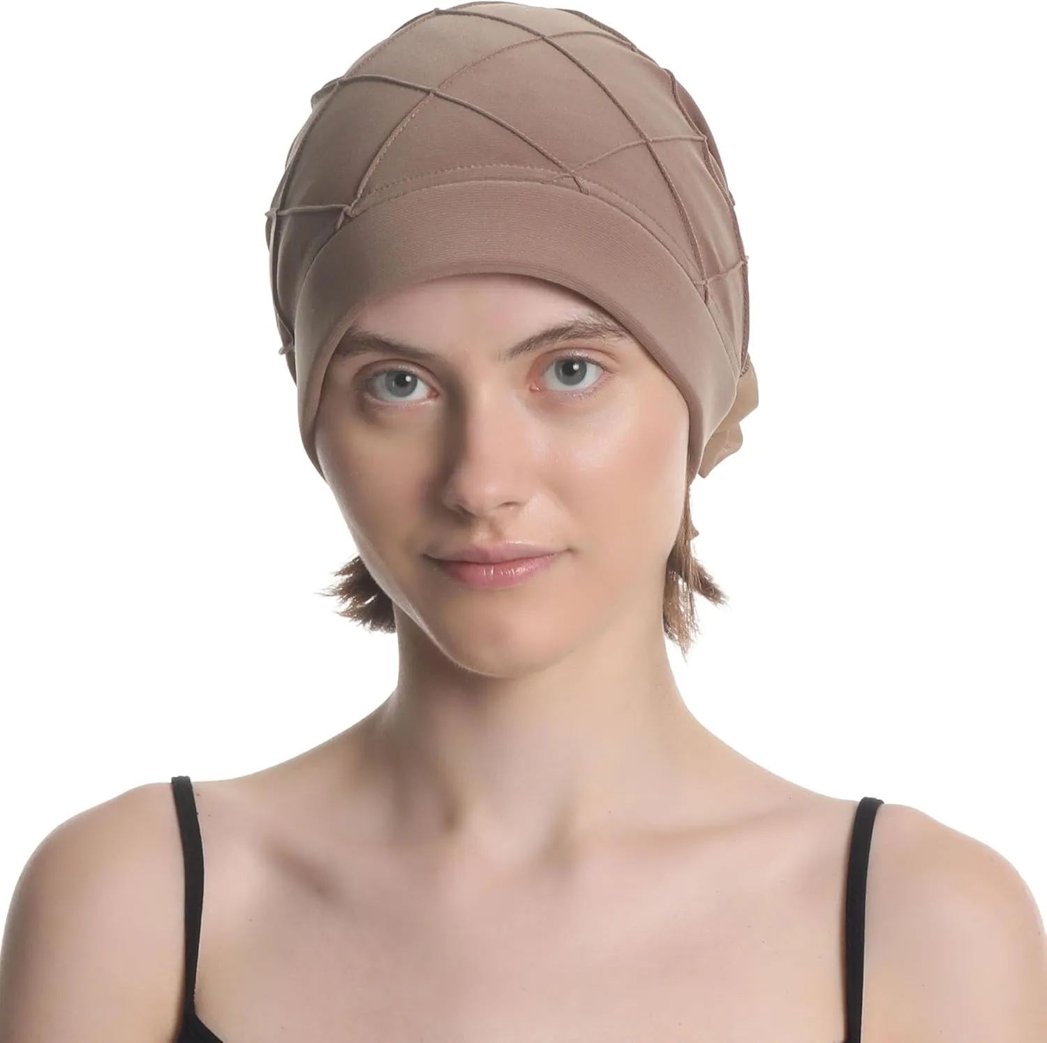 Women's Check-Pattern Practical Hat for Chemo, Hair Loss, Alopecia, with Pretty Chiffon Flower Detail