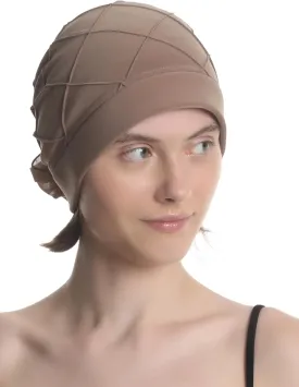 Women's Check-Pattern Practical Hat for Chemo, Hair Loss, Alopecia, with Pretty Chiffon Flower Detail