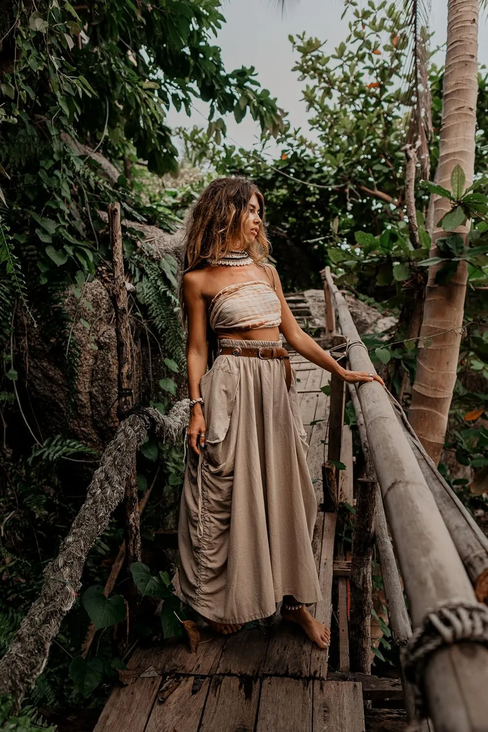 Women's Maxi Boho Skirt with Pockets Bohemian Organic Cotton Hippie Gypsy