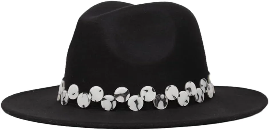 Women's Wide Brim Handmade Punk Fedora Jazz Winter Sun Hat Black1 60-61CM