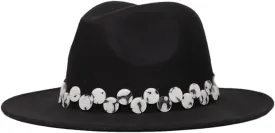 Women's Wide Brim Handmade Punk Fedora Jazz Winter Sun Hat Black1 60-61CM