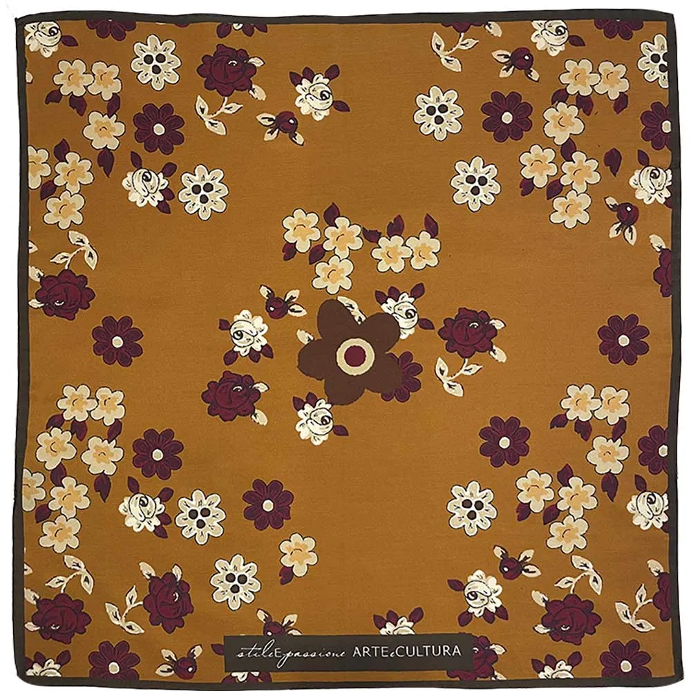 Yellow printed macro floral silk scarf 60