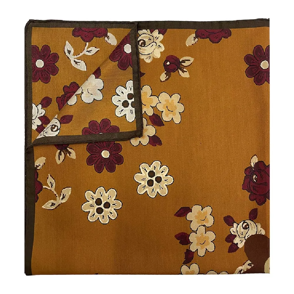 Yellow printed macro floral silk scarf 60