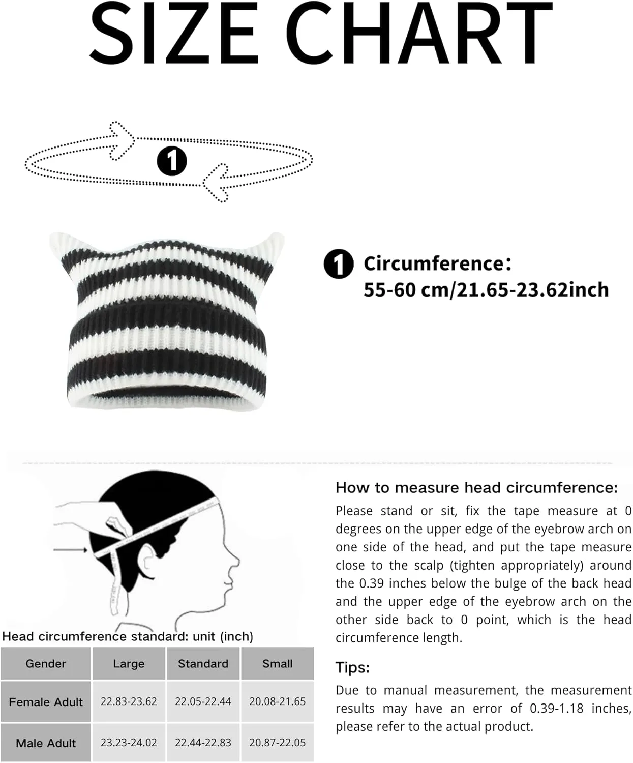 yolrdiw Y2k Emo Accessories Grunge Clothes 3 Piece Funny Cat Ear Hat Striped Crochet Beanie