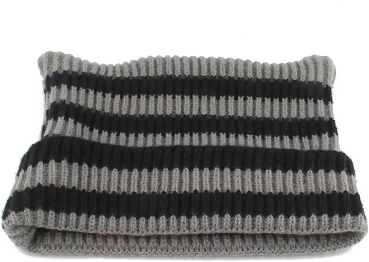 yolrdiw Y2k Emo Accessories Grunge Clothes 3 Piece Funny Cat Ear Hat Striped Crochet Beanie